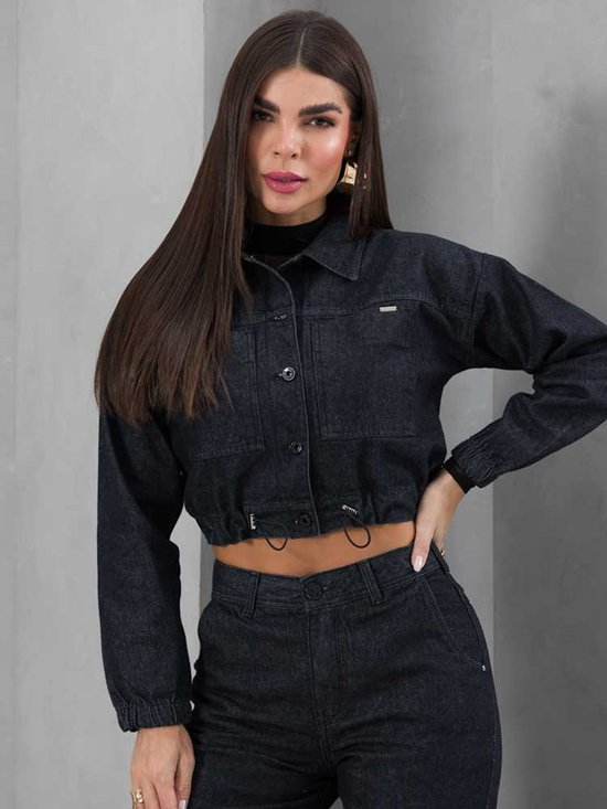 Jaqueta Cropped Feminina Eco Jeans (Preto)