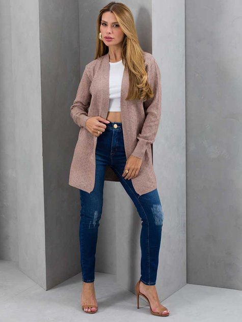 Cardigan Feminino Tricot Modal Alongado