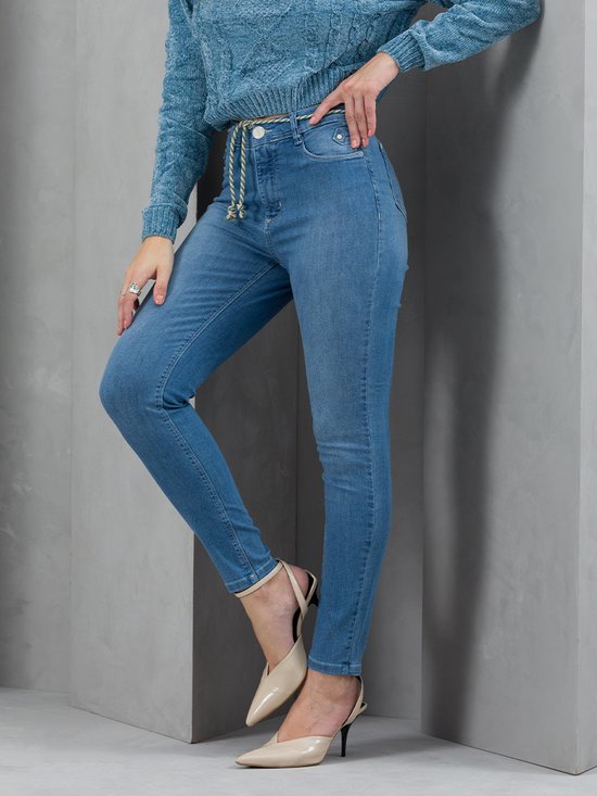 Calça Feminina Jeans Skinny Cinto Cordão (Azul)