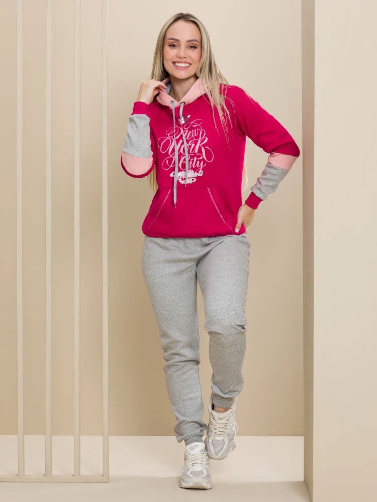 Conjunto de Moletom Feminino New York (Rosa)