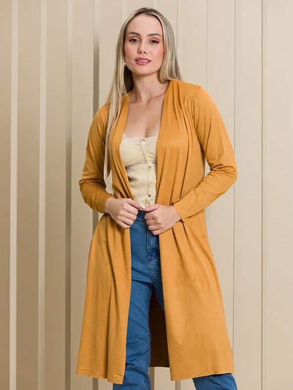 Casaco Feminino Cardigan Alongado Suede (Caramelo)
