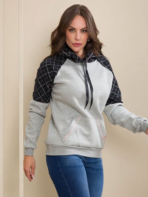 Blusa de Moletom Feminina Fechada com Capuz (Mescla)