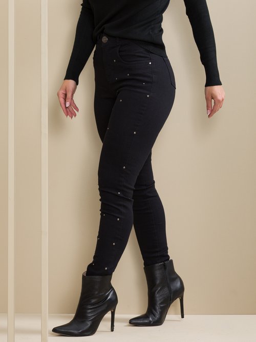 06 calca feminina jeans skinny taxas metalicas preto 38