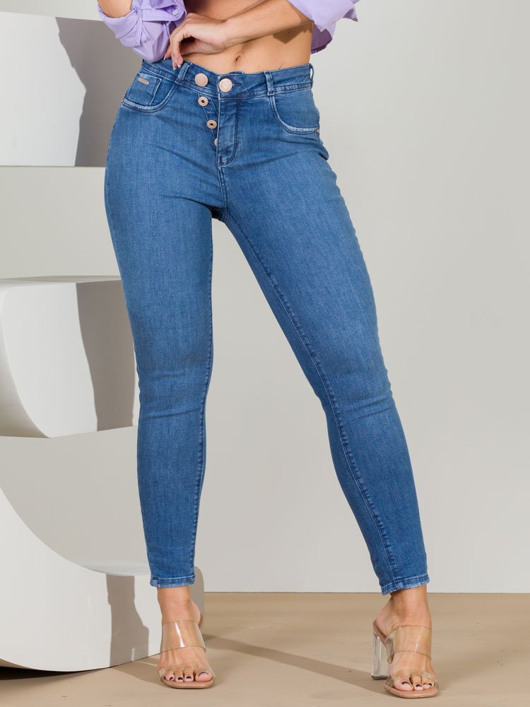 Cal&ccedil;a Feminina Jeans Cigarrete Skinny C&oacute;s Ajust&aacute;vel Imagem 4