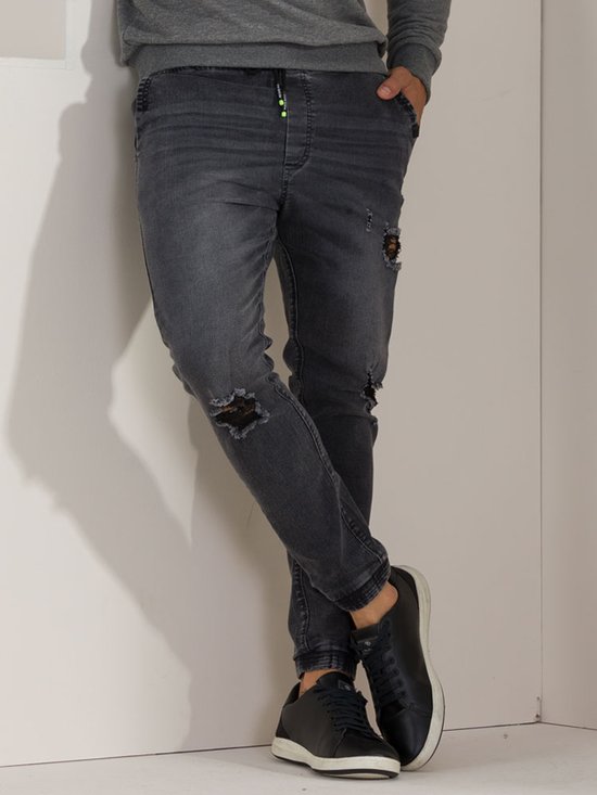 Calça Masculina Jeans Jogging Rasgada (Preto Grafite)