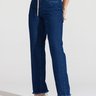08 calca feminina jeans wide leg com cinto azul 40