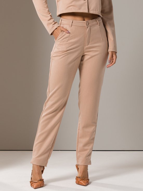 Calça Feminina Reta Tecido Plano Alfaiataria (Palha)