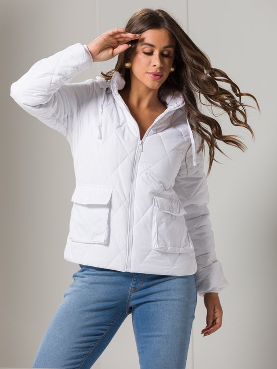 Matelassê Casaco Nylon Branco Feminino Jaqueta Matelasse Branca