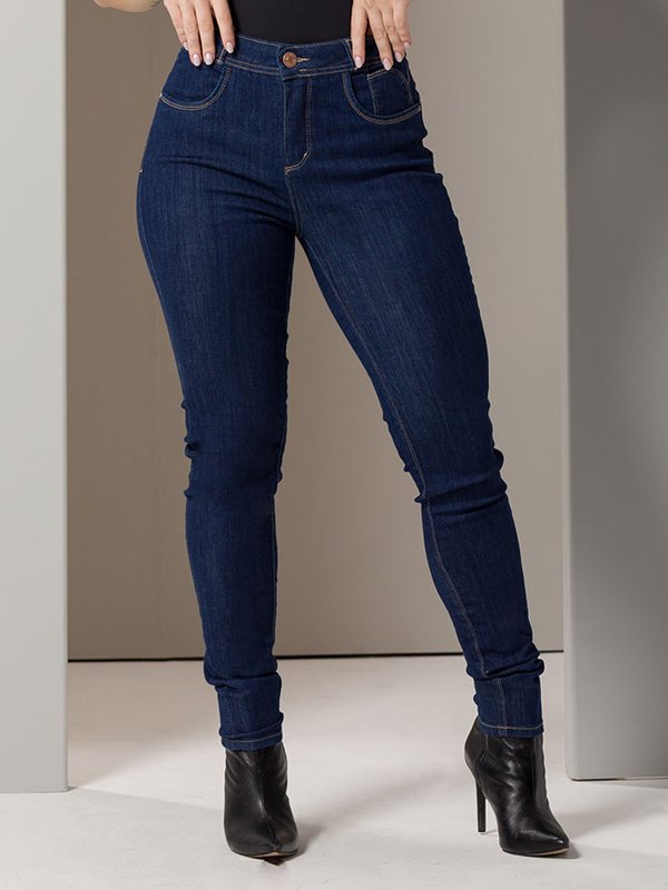Calça Feminina Jeans Skinny Modeladora (Azul Escuro)