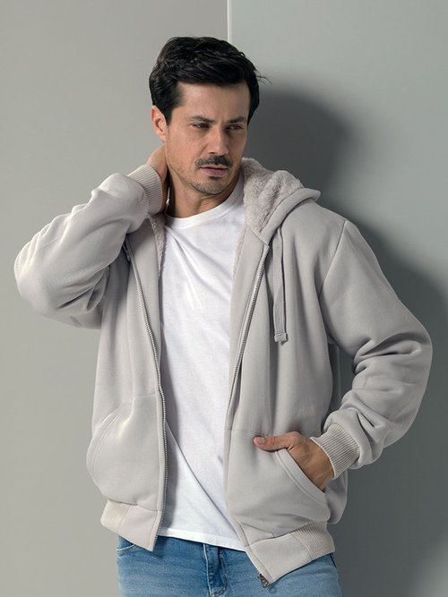 Jeans Moletom Masculino Forrado Com Pelo Casaco Com Pelo Por
