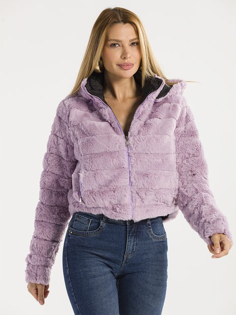 Jaqueta Feminina Curta Peluciada Dupla Face (Lilás)