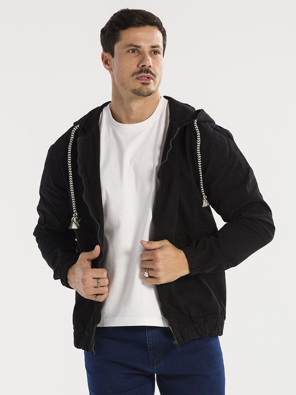 Jaqueta Masculina Sarja Capuz Ajustável Jaqueta Masculina Sarja Capuz Ajustável