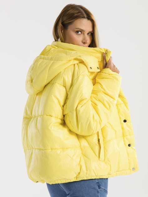 Jaqueta Feminina Puffer Plus com Capuz (Amarelo)