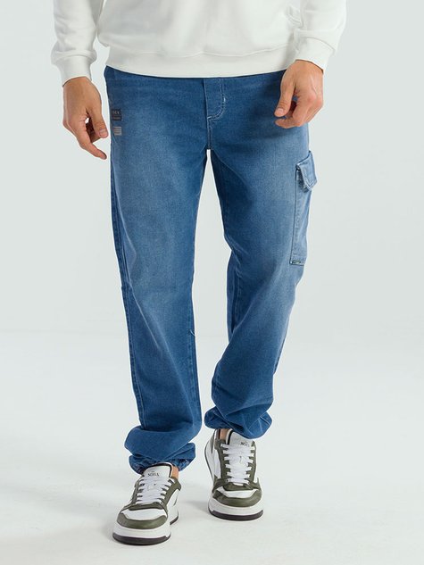 Calça Masculina Jeans Gusttavo Bolso Cargo (Azul)
