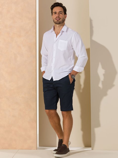 01 bermuda masculina sarja sport fino nao desbota azul marinho 36