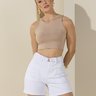 03 shorts feminino sarja meia coxa cinto drapeado branco 40