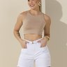 04 shorts feminino sarja meia coxa cinto drapeado branco 40