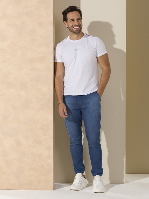 01 calca masculina jeans jogging cordao verde azul 40