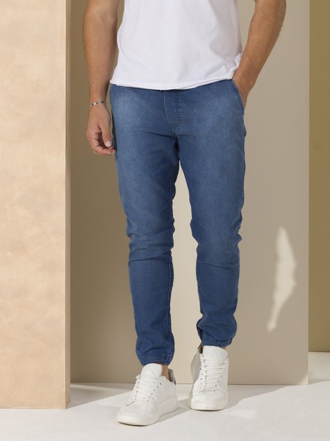 02 calca masculina jeans jogging cordao verde azul 40