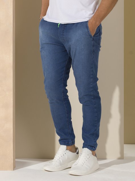 04 calca masculina jeans jogging cordao verde azul 40