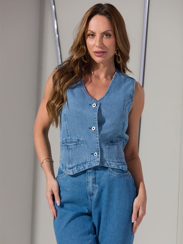 Calça Jeans Feminino Colete Jeans Cropped Colete Feminino Cropped