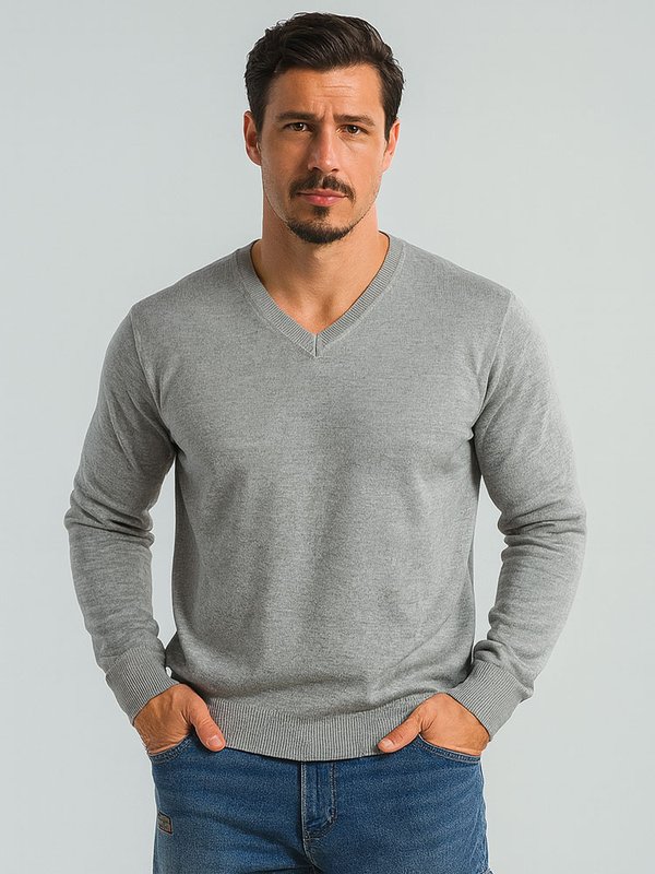 Sueter Masculino de Fio Gola V Canelada