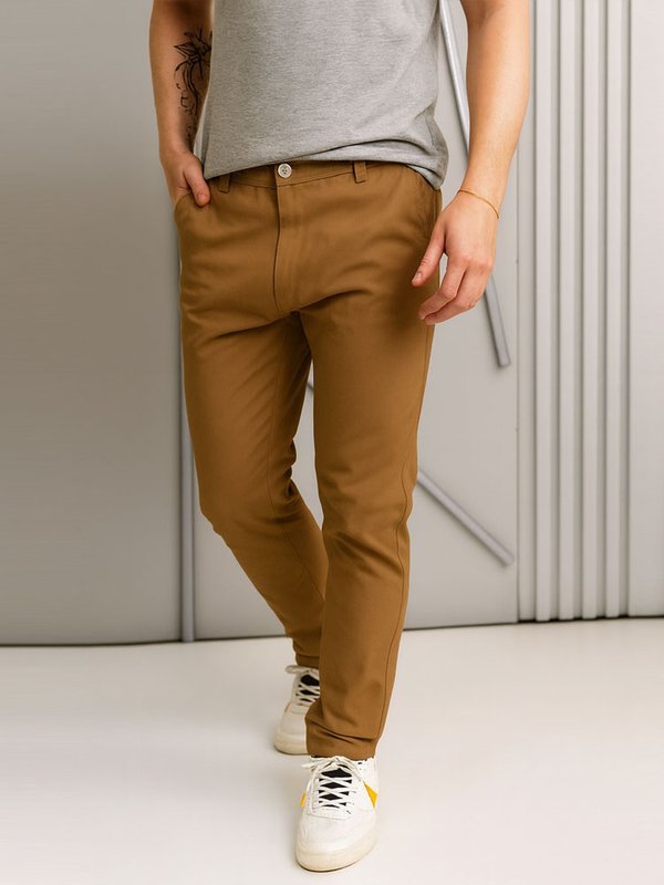 Calça Masculina Sarja Sport Fino Elástico Interno (Caqui)