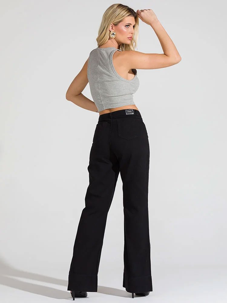 Calça Feminina Jeans Wide Leg Tex Denim Imagem 2