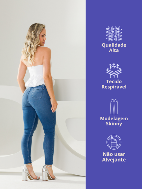 04 calca feminina jeans skinny lycra modeladora