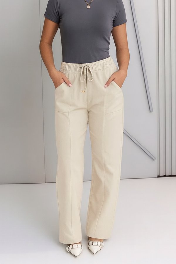 Calça Feminina de Linho Reta Cós Elástico Calça Feminina de Linho Reta Cós Elástico
