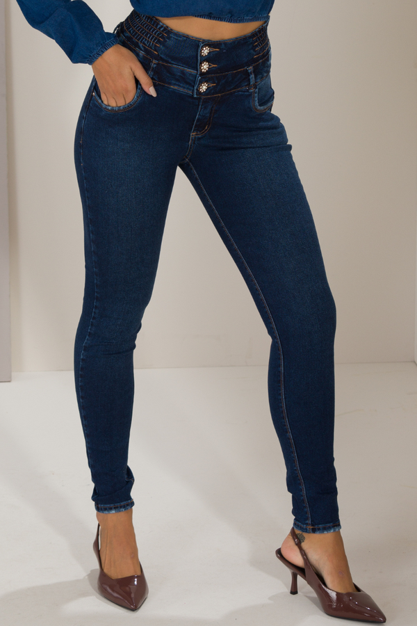 Calça Feminina Jeans Skinny Flor de Strass Calça Feminina Jeans Skinny Flor de Strass