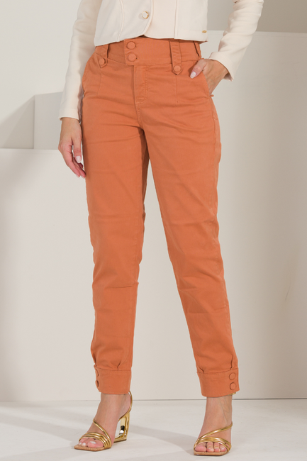 Calça Feminina Sarja Cigarrete Reta Social (Terracota)