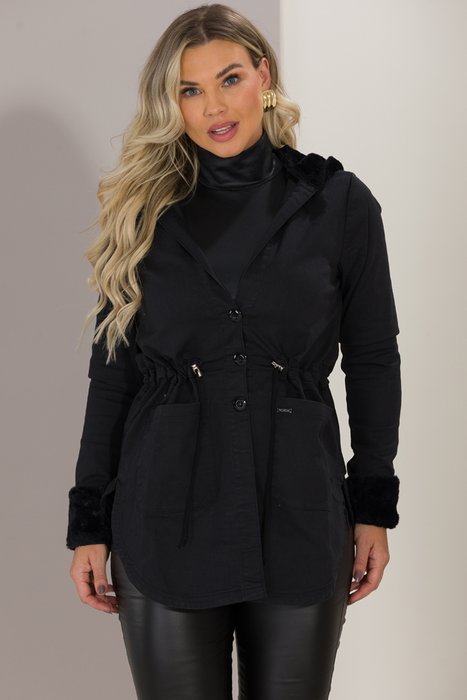 05 parka feminina jeans alongada diamante negro preto g2