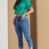 05 calca feminina jeans capri barra diferenciada azul 42