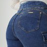 01 calca feminina jeans jogging cargo azul 40