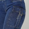 02 calca feminina jeans jogging cargo azul 40