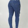 03 calca feminina jeans jogging cargo azul 40