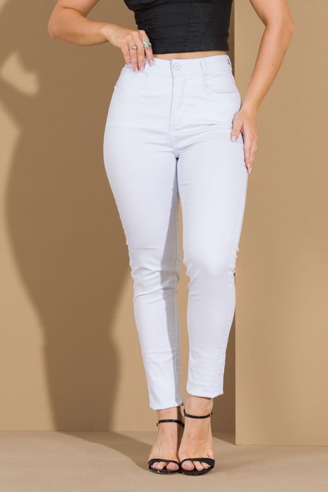 01 calca feminina sarja skinny cintura alta branco 38