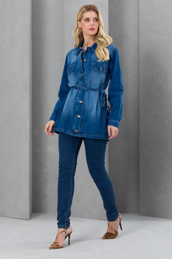 Jaqueta Feminina Jeans Oversized com Cinto (Azul)