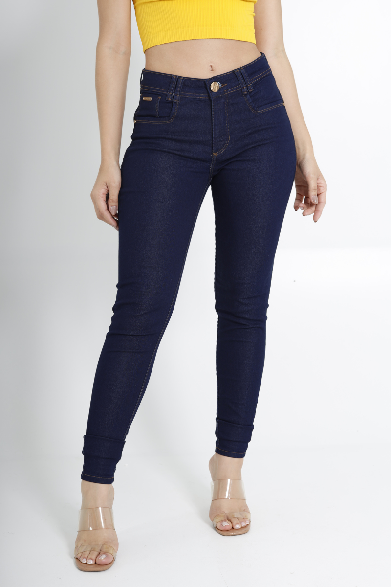 Cal&ccedil;a feminina jeans skinny bolso quadrado