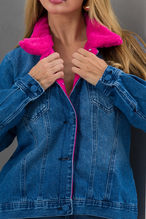 06 jaqueta feminina jeans forro peluciado