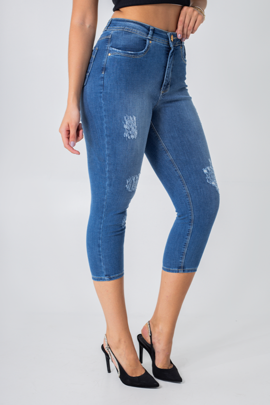 Calça Feminina Jeans Capri Distressed Juliana Safira