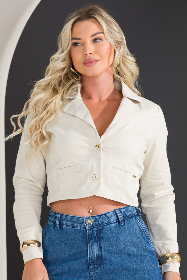 Blazer Cropped Feminino de Alfaiataria Social