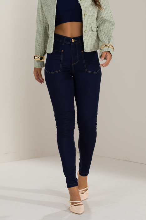 07 calca feminina jeans skinny bolso frontal