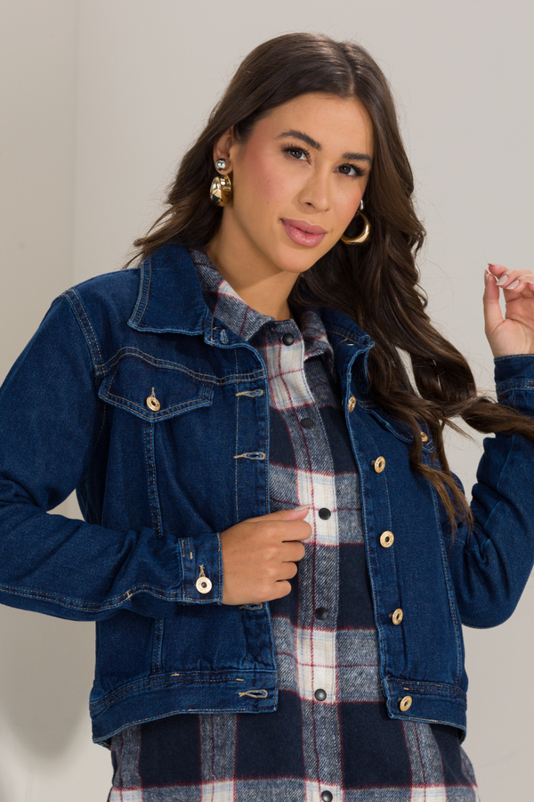Jaqueta Feminina Jeans Tradicional Confort Escura Jaqueta Feminina Jeans Tradicional Confort Escura