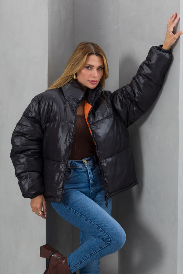 Jaqueta Feminina Nylon Puffer Ampla Jaqueta Feminina Nylon Puffer Ampla