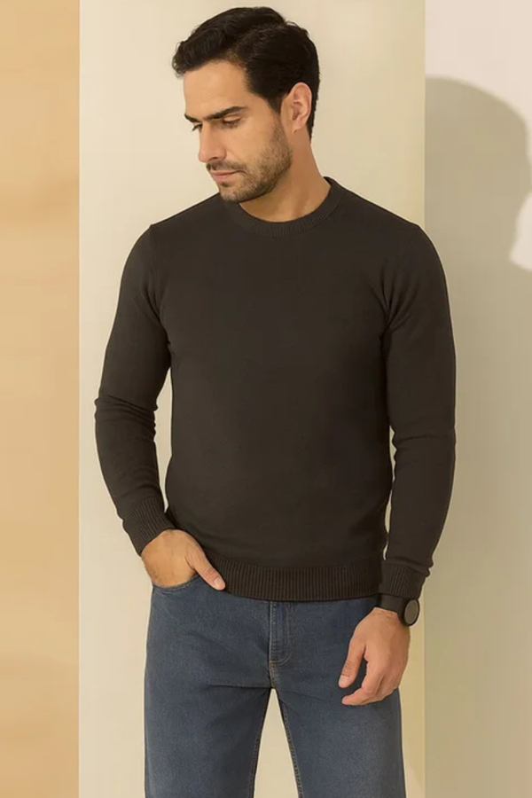 Sueter Masculino de Fio Gola Redonda Canelada