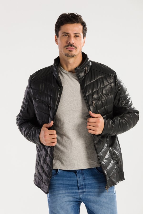 Jaqueta Masculina PU Couro Ecológico Forrada