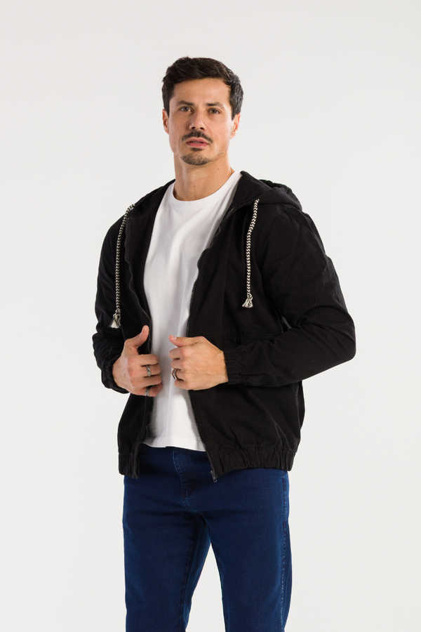 Jaqueta Masculina Sarja Capuz Ajustável