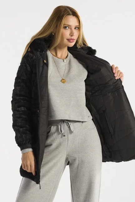 小物 FEKETE HOODED GLITTER MUFFLE Sobretudo Feminino Pelinhos Dupla Face (Preto)